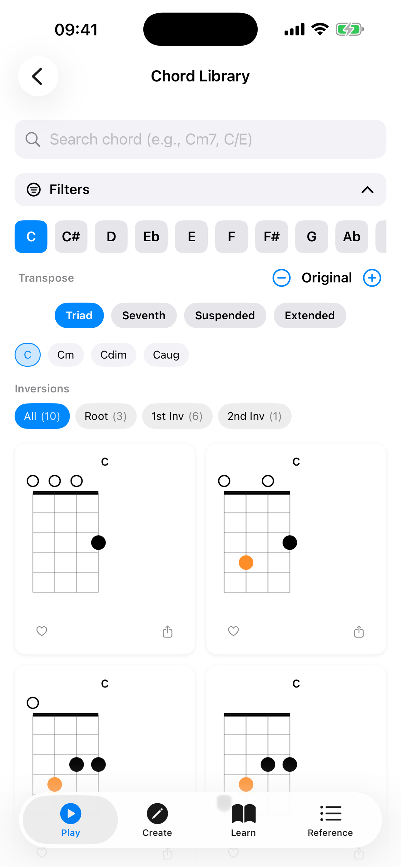 iOS chord library screen