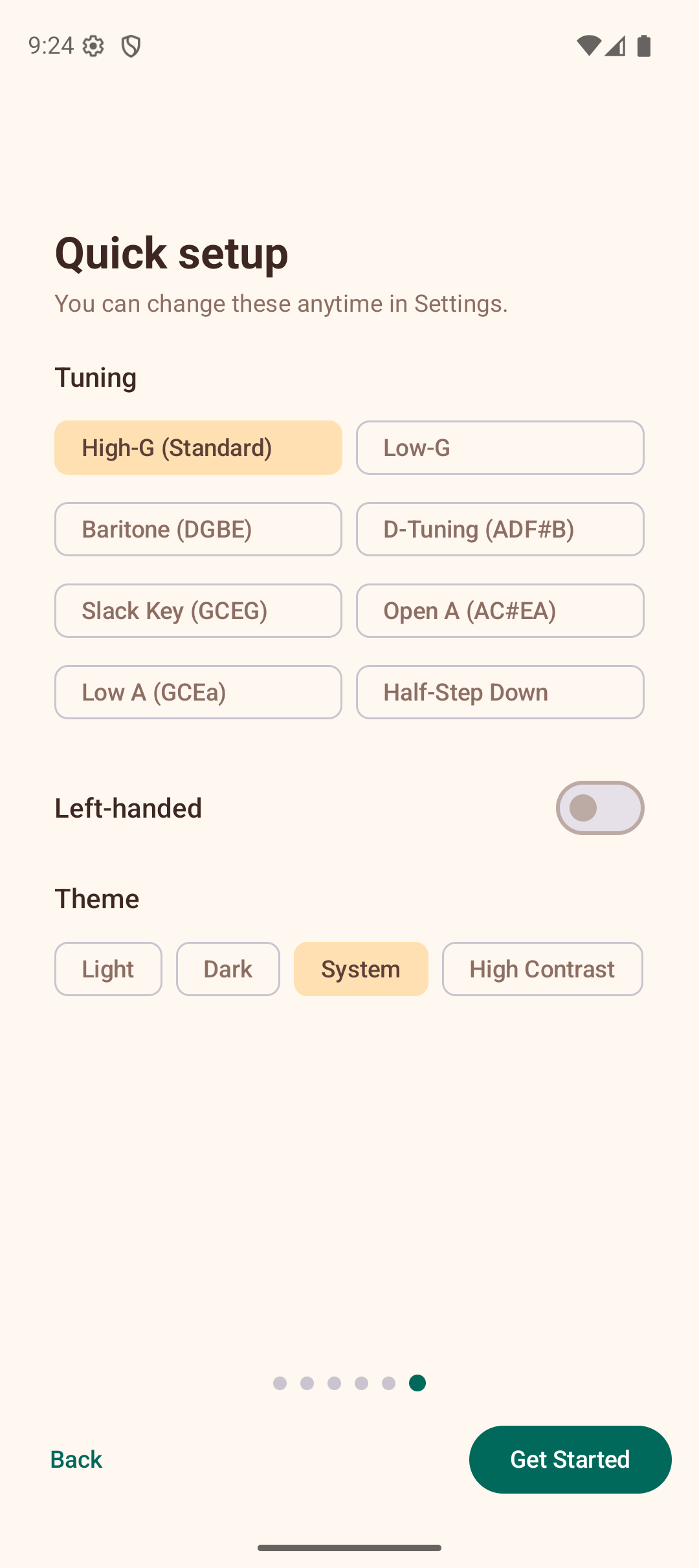 Onboarding setup page