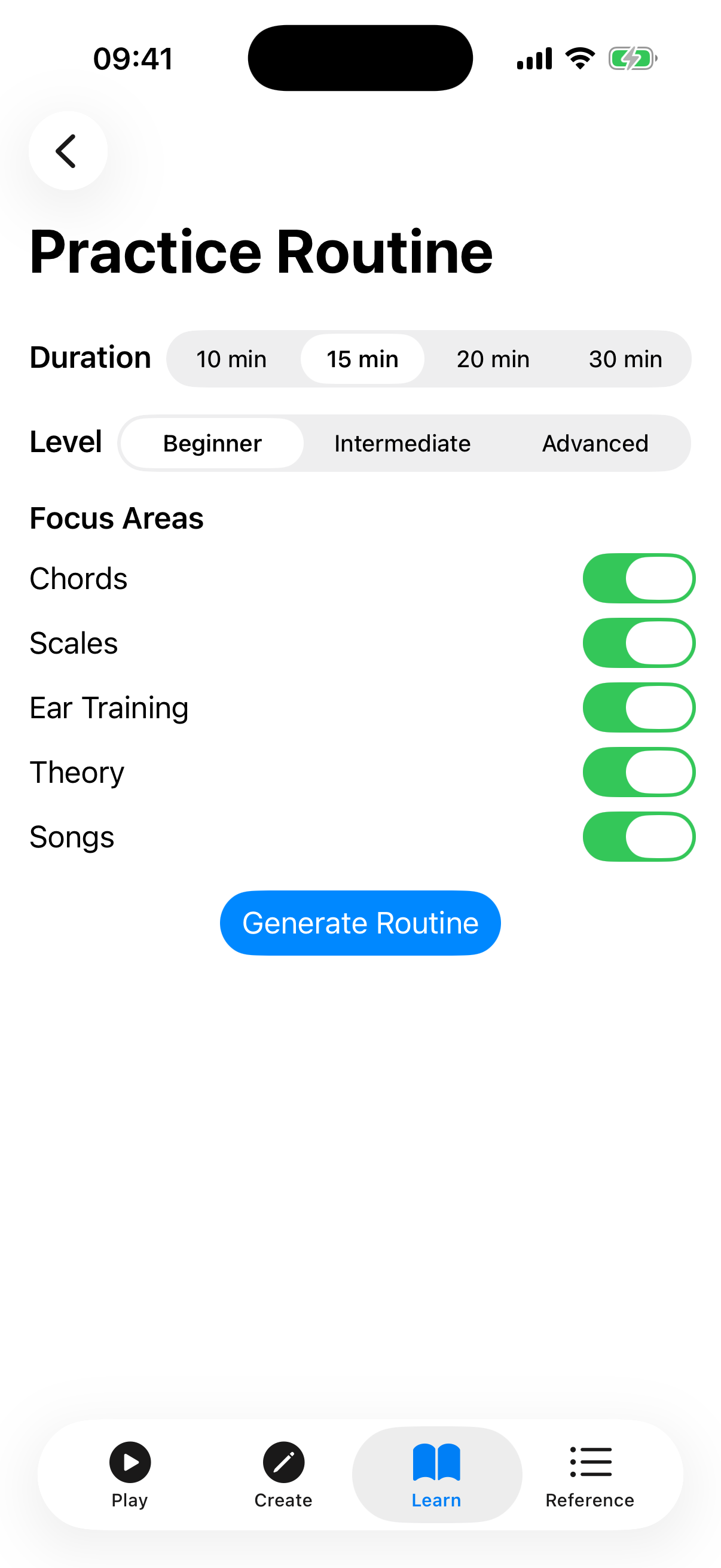 Practice routine setup