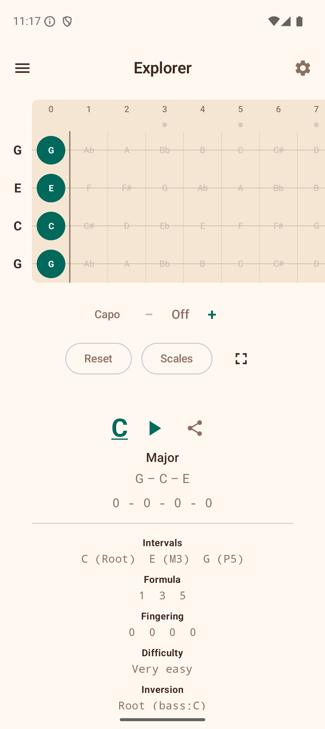 Chord detected on fretboard