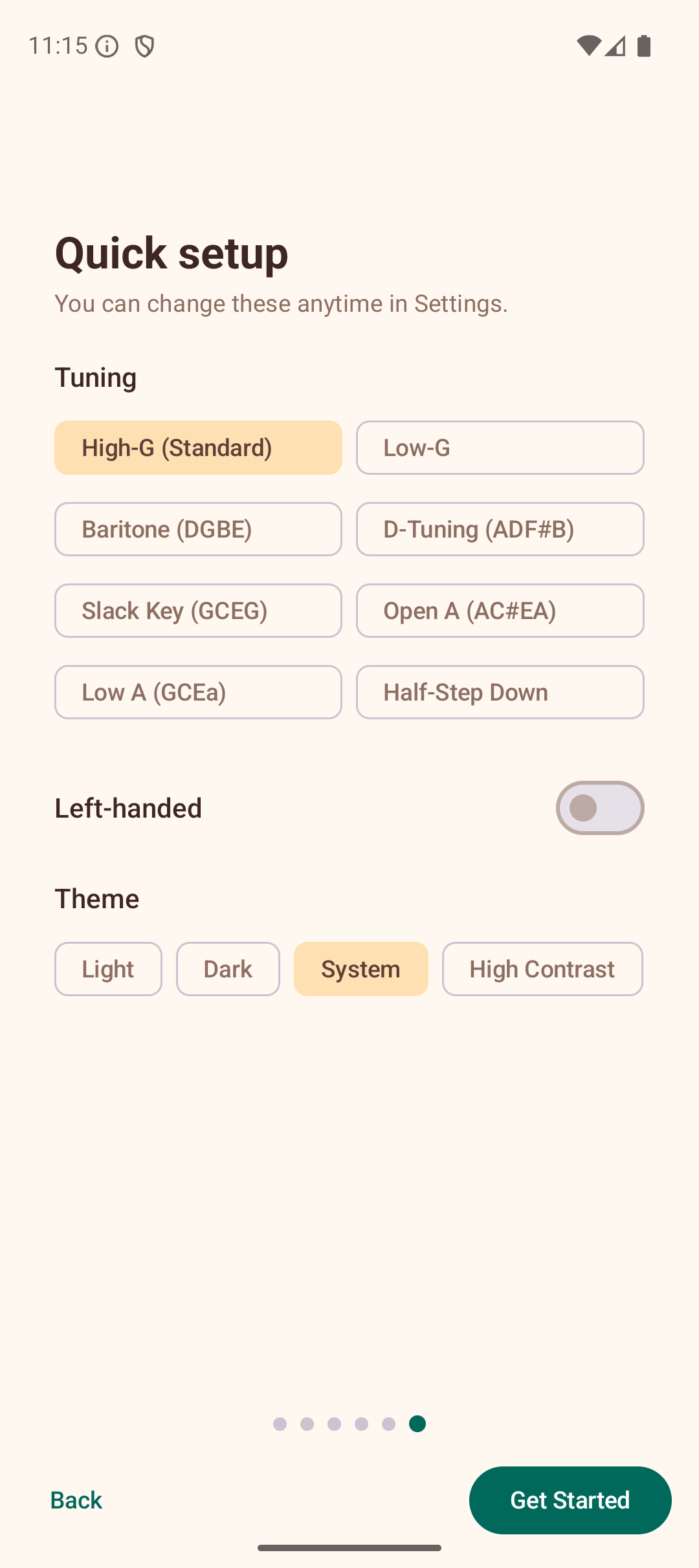 Onboarding setup page