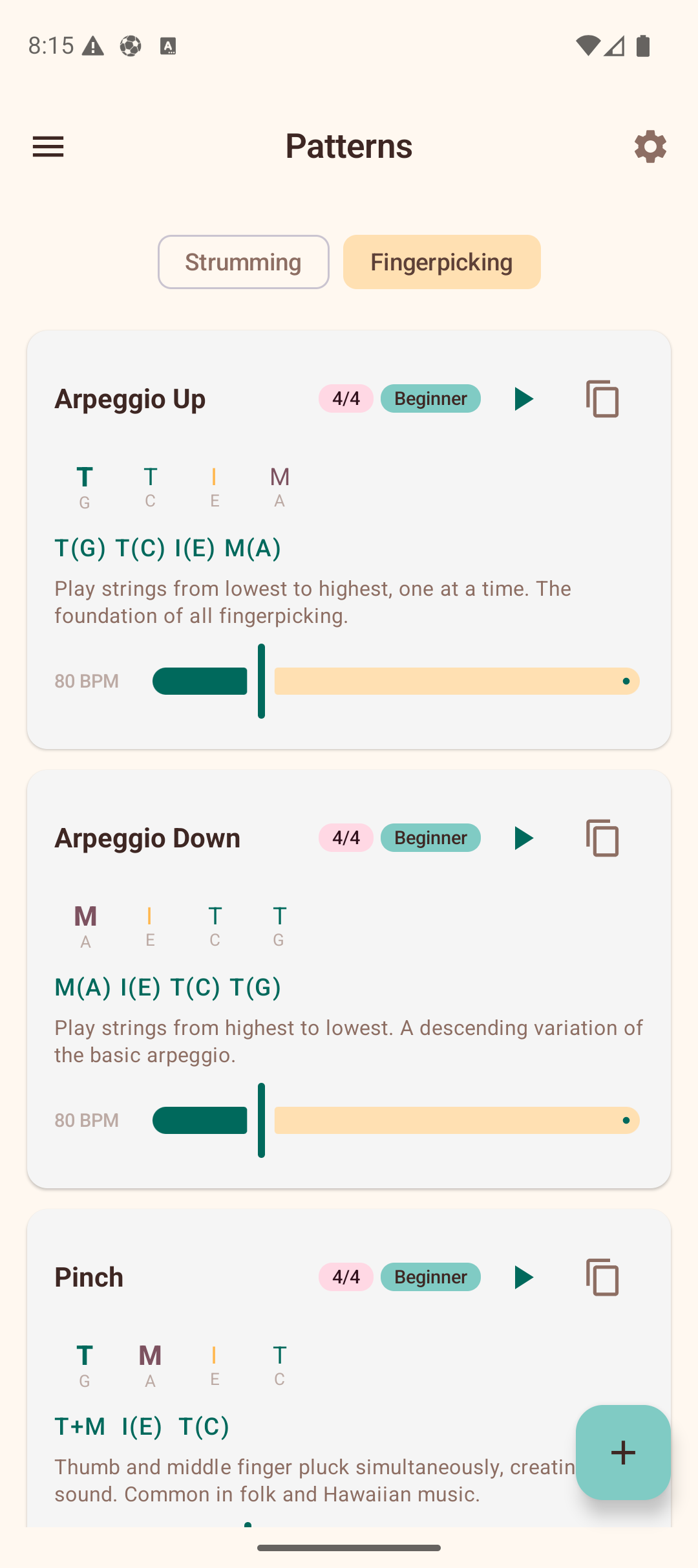 Fingerpicking patterns
