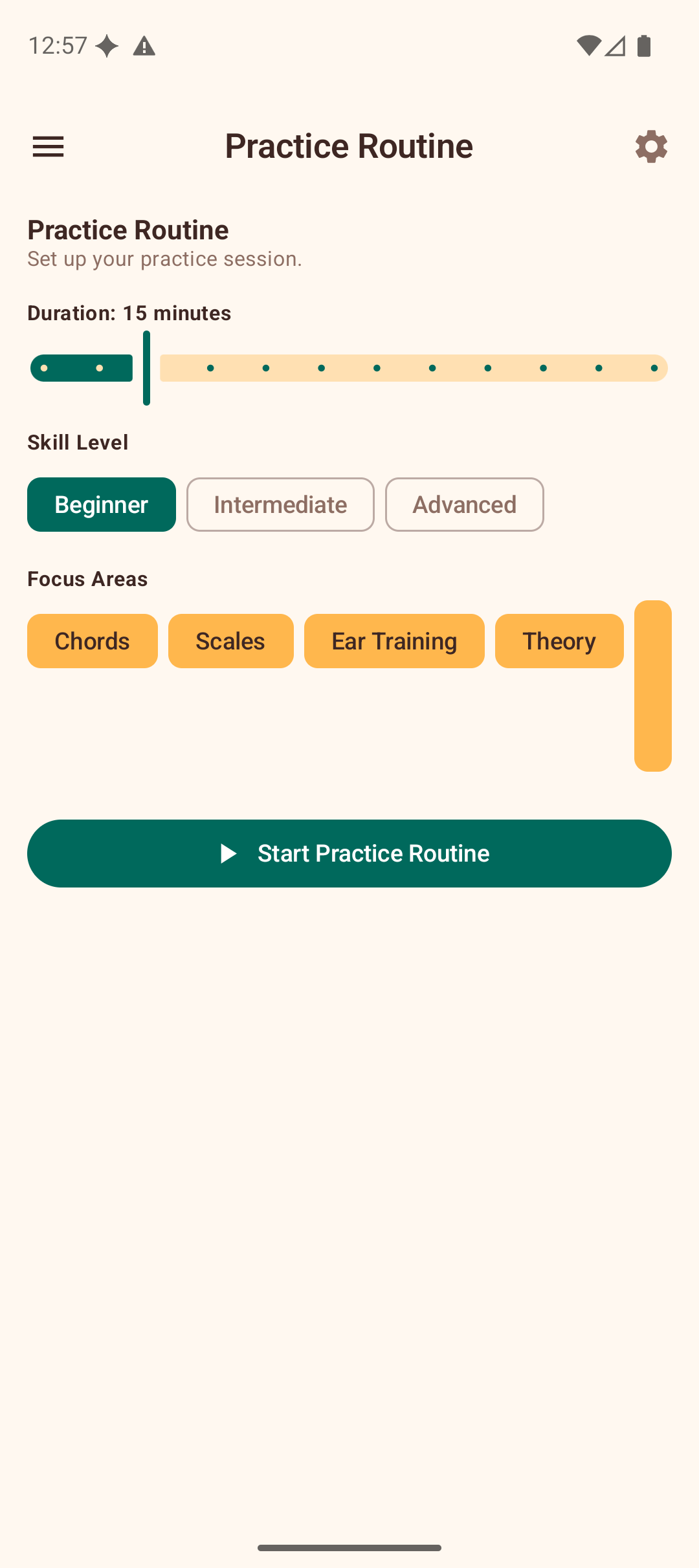 Practice routine setup