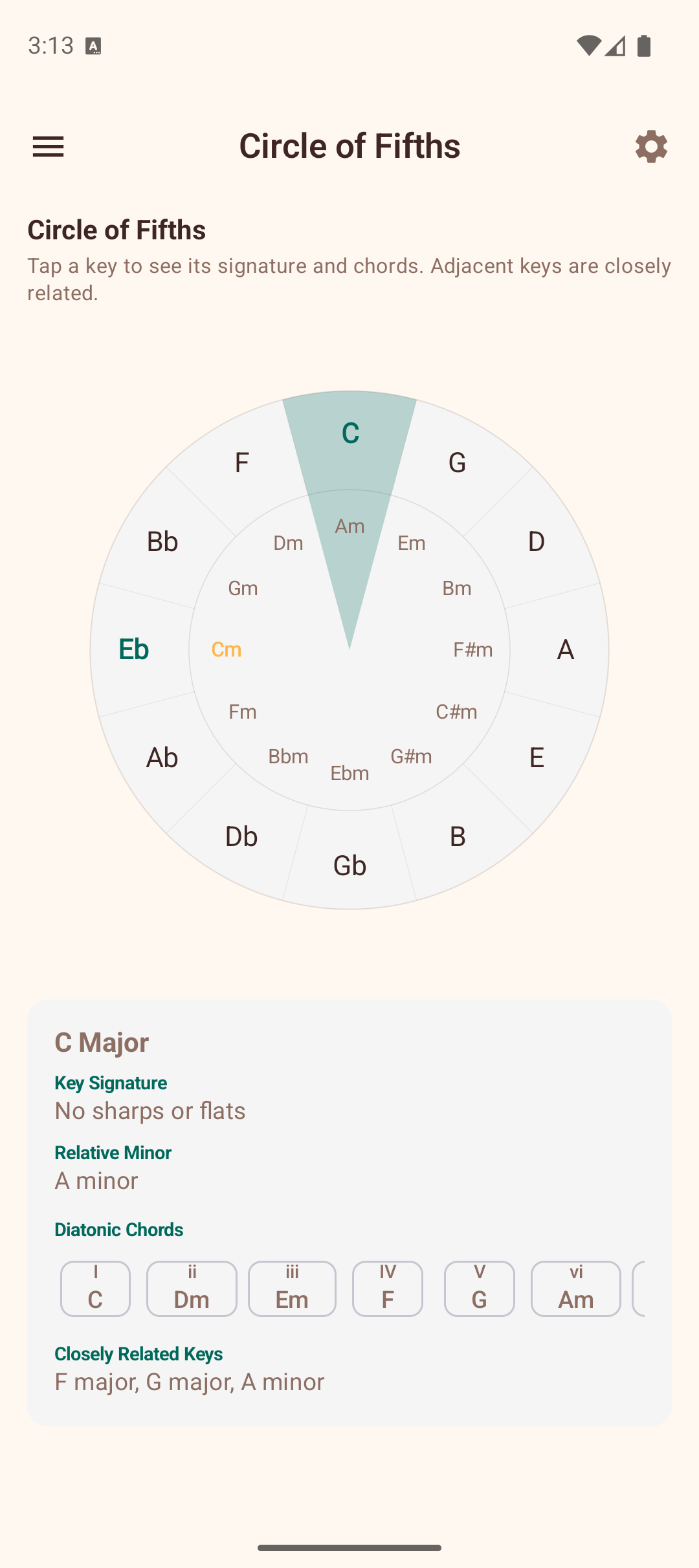 Circle of fifths screen