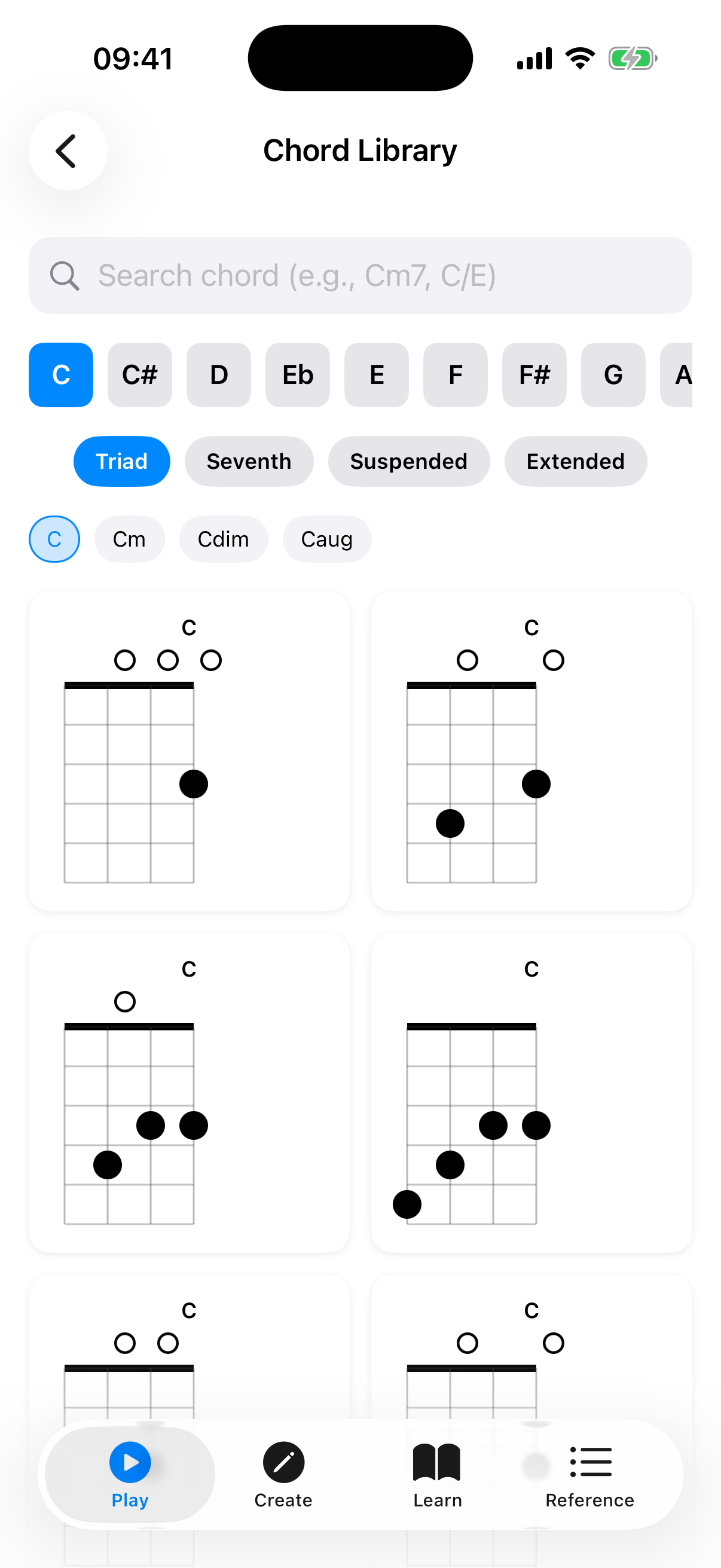 iOS chord library screen