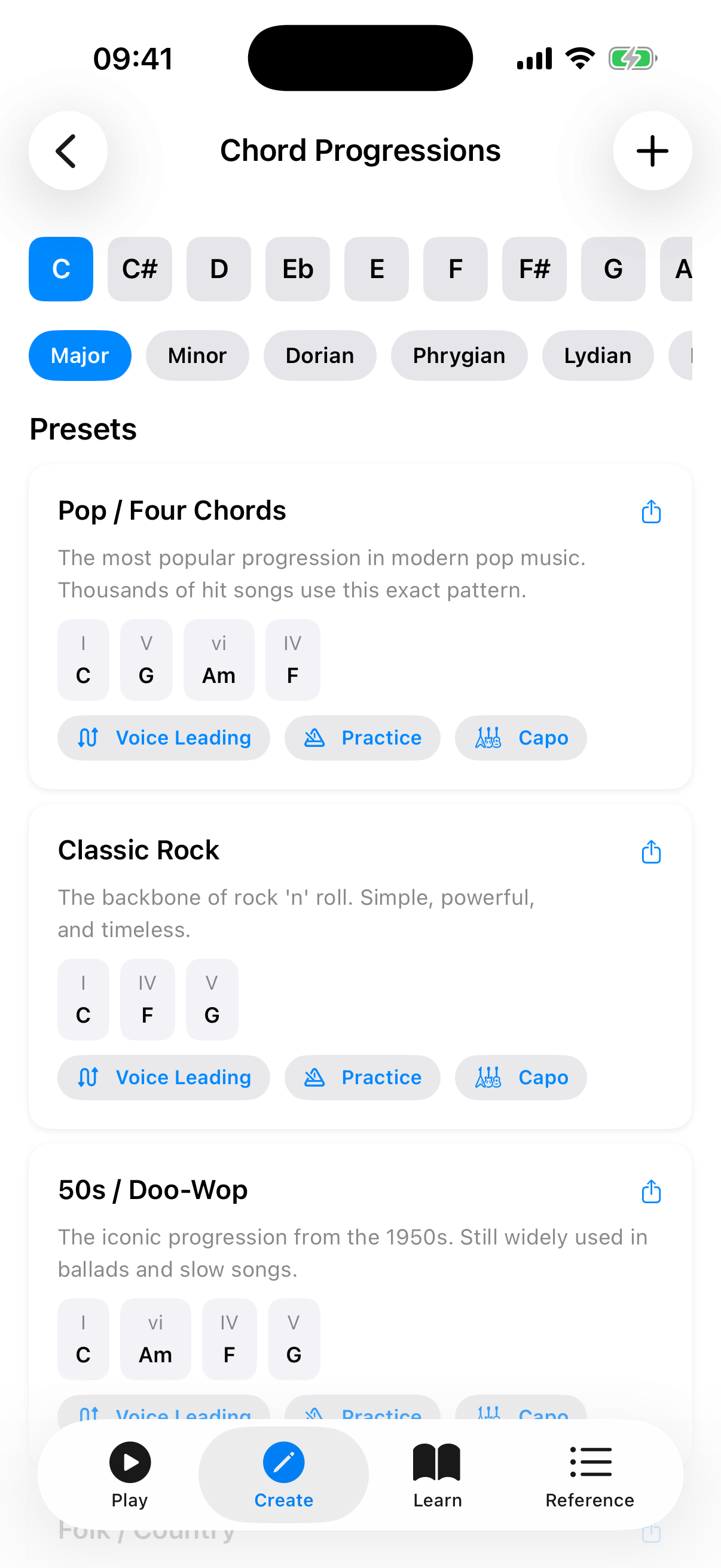 iOS chord progressions screen