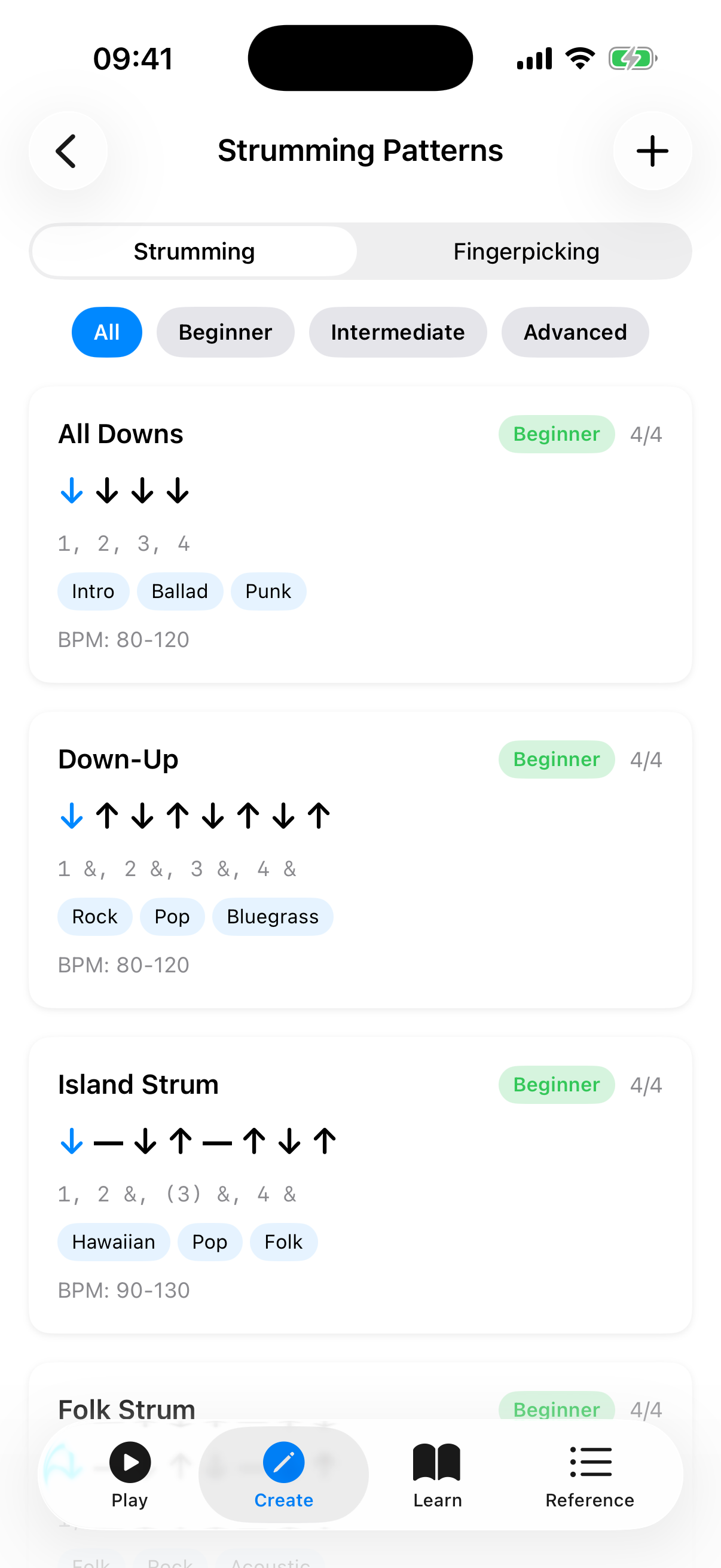iOS strumming patterns screen